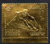 Sharjah 1968 Winter Olympics 1r (Skiing) perf embossed in gold foil with symbol embellished in red unmounted mint, Mi 464A