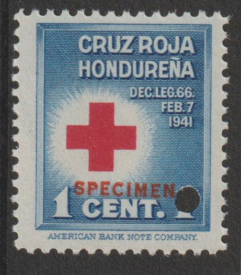 Honduras 1941 Obligatory Tax - Red Cross 1c blue & red unmounted mint optd SPECIMEN with security punch hole (ex ABN Co archives) SG 409*