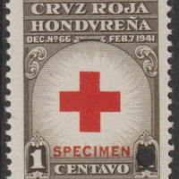 Honduras 1945 Obligatory Tax - Red Cross 1c red & brown unmounted mint optd SPECIMEN with security punch hole (ex ABN Co archives) SG 456a*