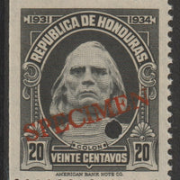 Honduras 1931 Columbus 20c optd SPECIMEN (20mm x 3mm) with security punch hole (ex ABN Co archives) unmounted mint SG 325