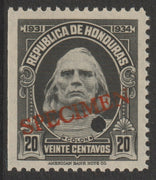 Honduras 1931 Columbus 20c optd SPECIMEN (20mm x 3mm) with security punch hole (ex ABN Co archives) unmounted mint SG 325