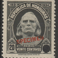 Honduras 1931 Columbus 20c unmounted mint optd SPECIMEN (13mm x 2mm) with security punch hole (ex ABN Co archives) SG 325