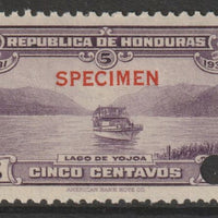 Honduras 1931 Boat on Lake Yojoa 5c unmounted mint optd SPECIMEN (13mm x 2mm) with security punch hole (ex ABN Co archives) SG 321