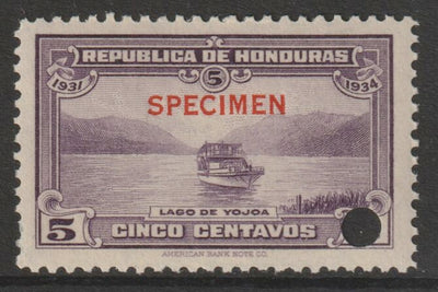 Honduras 1931 Boat on Lake Yojoa 5c unmounted mint optd SPECIMEN (13mm x 2mm) with security punch hole (ex ABN Co archives) SG 321