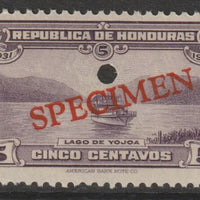 Honduras 1931 Boat on Lake Yojoa 5c unmounted mint optd SPECIMEN (20mm x 3mm) with security punch hole (ex ABN Co archives) SG 321