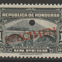 Honduras 1931 Bridge at Loarq 1p unmounted mint optd SPECIMEN (20mm x 3mm) with security punch hole (ex ABN Co archives) SG 327