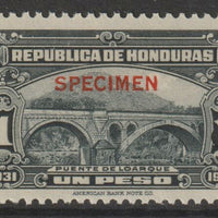 Honduras 1931 Bridge at Loarq 1p unmounted mint optd SPECIMEN (13mm x 2mm) with security punch hole (ex ABN Co archives) SG 327