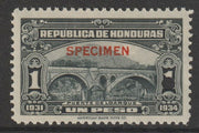 Honduras 1931 Bridge at Loarq 1p unmounted mint optd SPECIMEN (13mm x 2mm) with security punch hole (ex ABN Co archives) SG 327