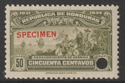 Honduras 1931 Discovery of America 50c optd SPECIMEN (13mm x 2mm) with security punch hole (ex ABN Co archives) unmounted mint SG 326