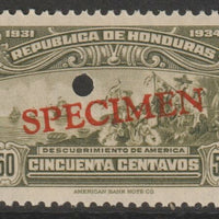 Honduras 1931 Discovery of America 50c unmounted mint optd SPECIMEN (20mm x 3mm) with security punch hole (ex ABN Co archives) SG 326