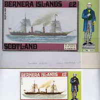 Bernera 1979 Rowland Hill (Ships - Paddle Steamer Scotia) - Original artwork for deluxe sheet (£2 value) comprising coloured illustration on board (205 mm x 110 mm) with overlay, plus issued label