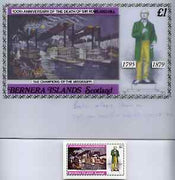 Bernera 1979 Rowland Hill (Ships - Mississippi Paddle Steamers) - Original artwork for souvenir sheet (£1 value) comprising coloured illustration on board (200 mm x 115 mm) with overlay, plus issued label