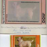 Equatorial Guinea 1978 Dogs (Cairn Terrier) - Original artwork for m/sheet (300ek value) comprising coloured illustration on board (195 mm x 105 mm) with overlay, plus issued m/sheet