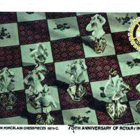Staffa 1980 Chess Pieces (75th Anniversary of Rotary International) - original composite artwork for 1.5p value comprising photograph of main design (German Porcelain Chesspieces), Rotary logo, plus overlay with value and inscript……Details Below