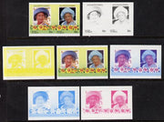 Tuvalu - Nanumea 1985 Life & Times of HM Queen Mother (Leaders of the World) 30c unmounted mint set of 7 se-tenant imperf progressive proof pairs comprising the 4 individual colours, plus 2, 3 & all 4 colour composites