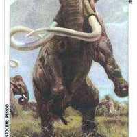 Dhufar 1980 Prehistoric Animals - Original artwork for 15b value (Pleistocene Period) comprising coloured illustration on board of main design (100 mm x 165 mm) with value and inscriptions on overlay, plus issued label