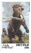 Dhufar 1980 Prehistoric Animals - Original artwork for 15b value (Pleistocene Period) comprising coloured illustration on board of main design (100 mm x 165 mm) with value and inscriptions on overlay, plus issued label