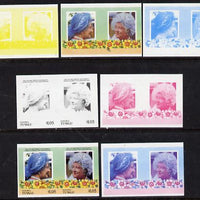 Tuvalu - Nanumea 1985 Life & Times of HM Queen Mother (Leaders of the World) $1.05 unmounted mint set of 7 se-tenant imperf progressive proof pairs comprising the 4 individual colours, plus 2, 3 & all 4 colour composites