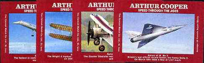 Match Box Labels - Aircraft set of 4 (Concorde, Delta 2, Gloster Gladiator & Wright Biplane) from 'Speed Through The Ages' set of 18, superb unused condition (Arthur Cooper Series)
