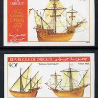 Djibouti 1986 Columbus ships set of 2 IMPERF from limited printing unmounted mint, as SG 977-78