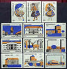 Match Box Labels - complete set of 12 Hungarian Costumes & Buildings (set #2 green background) very fine unused condition (Hungarian MSZ series)