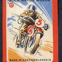 Match Box Labels - Motorcycling (No.17 from 'Sport' set of 24) very fine unused condition (Czechoslovakian Solo Match Co Series)