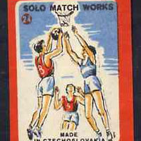 Match Box Labels - Basketball (No.24 from 'Sport' set of 24) very fine unused condition (Czechoslovakian Solo Match Co Series)