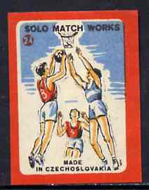 Match Box Labels - Basketball (No.24 from 'Sport' set of 24) very fine unused condition (Czechoslovakian Solo Match Co Series)