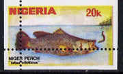 Nigeria 1991 Fishes 20k (Niger Perch) unmounted mint single with vert & horiz perfs misplaced, divided along margins so stamp is quartered (as SG 613)*