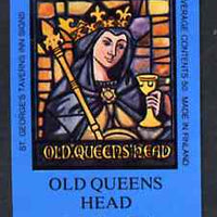 Match Box Labels - Old Queen's Head (No.1 from a series of 18 Pub signs) dark brown background, very fine unused condition (St George's Taverns)