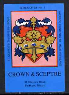 Match Box Labels - Crown & Sceptre (No.7 from a series of 18 Pub signs) dark brown background, very fine unused condition (St George's Taverns)