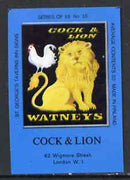 Match Box Labels - Cock & Lion (No.15 from a series of 18 Pub signs) dark brown background, very fine unused condition (St George's Taverns)