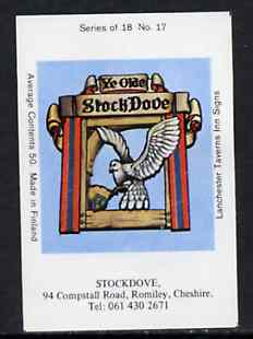 Match Box Labels - Stockdove (No.17 from a series of 18 Pub signs) very fine unused condition (Lanchester Taverns)