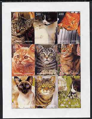 Kyrgyzstan 1998 Domestic Cats perf sheetlet containing complete set of 9 values unmounted mint