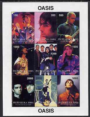 Touva 1998 Oasis (Pop Group) perf sheetlet containing complete set of 9 values