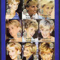 Somaliland 1998 Princess Diana perf sheetlet containing complete set of 9 values unmounted mint