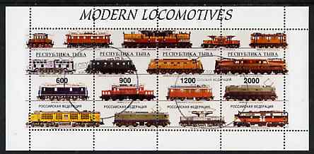 Touva 1997 Modern Locomotives #1 perf sheetlet containing complete set of 4 values cto used