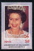Nevis 1986 Queen's 60th Birthday $8 unmounted mint single wirh inverted watermark (UH £15 retail)*