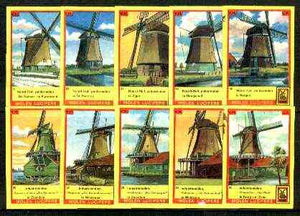 Match Box Labels - Windmills series #04 (nos 31-40) very fine unused condition (Molem Lucifers)