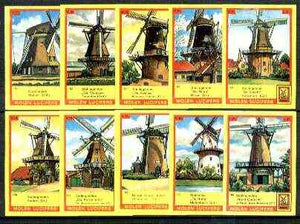 Match Box Labels - Windmills series #16 (nos 151-160) very fine unused condition (Molem Lucifers)