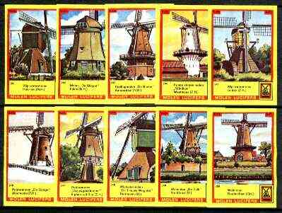 Match Box Labels - Windmills series #25 (nos 241-250) very fine unused condition (Molem Lucifers)