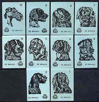 Match Box Labels - complete set of 10 Dogs (set #3 blue background) very fine unused condition (Yugoslavian Drava series)