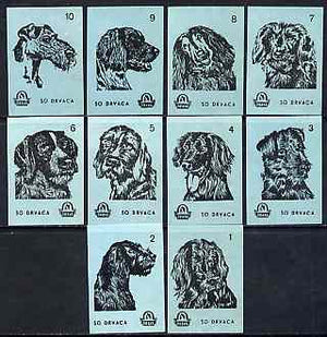 Match Box Labels - complete set of 10 Dogs (set #3 blue background) very fine unused condition (Yugoslavian Drava series)