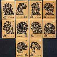 Match Box Labels - complete set of 10 Dogs (set #4 buff background) very fine unused condition (Yugoslavian Drava series)