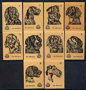 Match Box Labels - complete set of 10 Dogs (set #4 buff background) very fine unused condition (Yugoslavian Drava series)