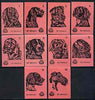 Match Box Labels - complete set of 10 Dogs (set #6 salmon background) very fine unused condition (Yugoslavian Drava series)