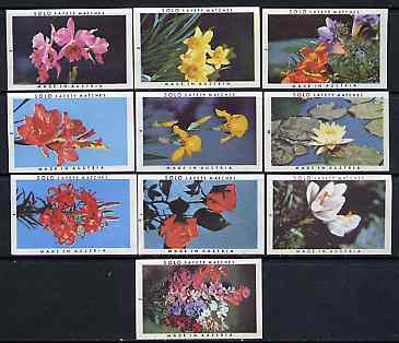 Match Box Labels - complete set of 10 Flowers superb unused condition (Austrian Solo series)