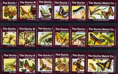 Match Box Labels - complete set of 18 Butterflies & Moths superb unused condition (Duchy Match Co)
