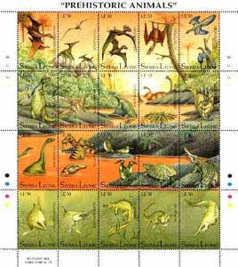 Sierra Leone 1992 Pre Historic Animals sheetlet containing complete set of 20 unmounted mint, SG 1808a