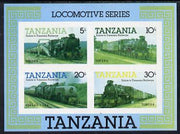 Tanzania 1985 Locomotives unmounted mint imperf colour proof of m/sheet in blue, yellow & black only (SG MS 434)